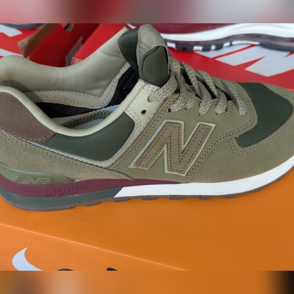 New Balance Men's Khaki and Forest Green Sneakers - Picture 1 of 2